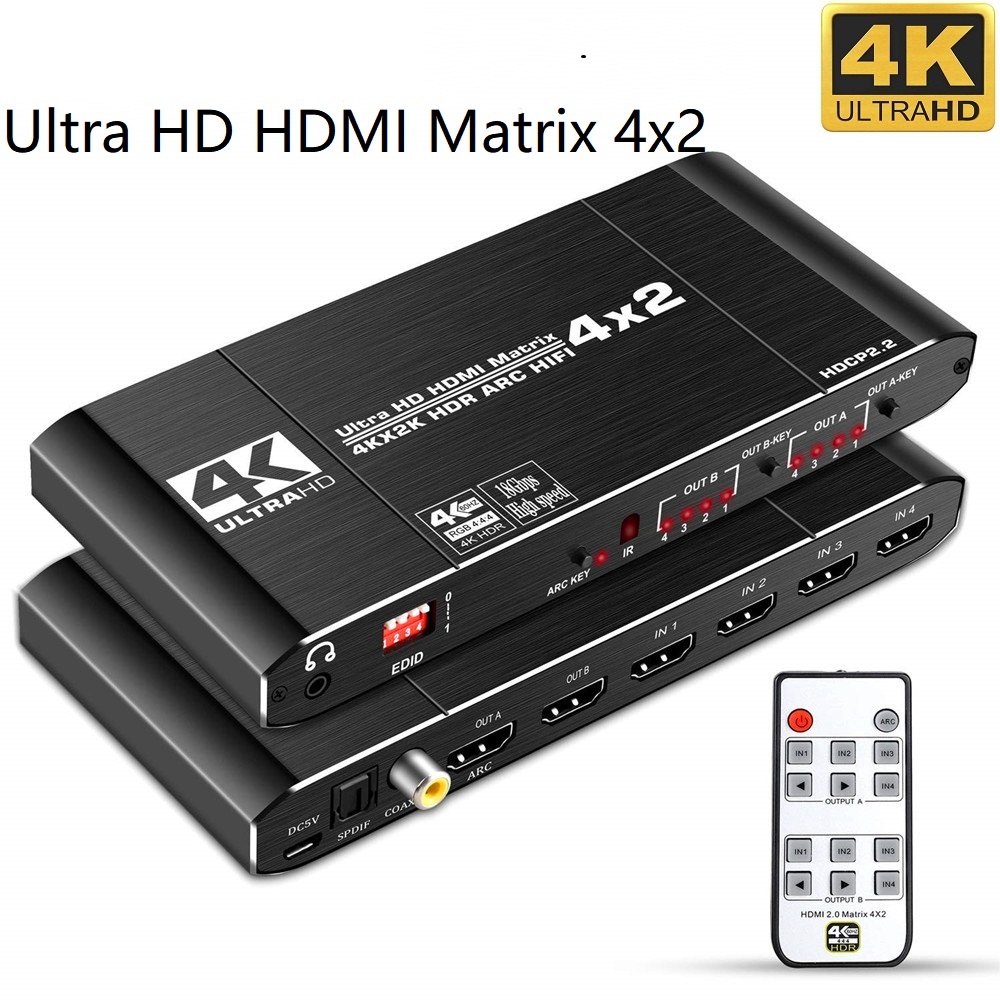 Hdmi Arc Cable - ตัวแยกสวิตช์2.0เมตริกซ์ที่เข้ากันได้กับ HDMI ตัวแยก4x2 4K60Hz HDR UHD
