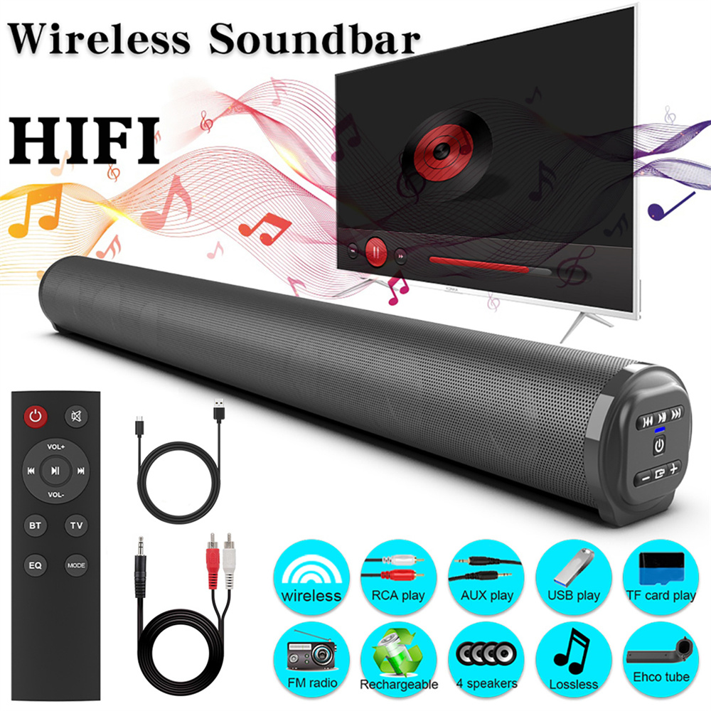 Home Cinema With Wireless Rear Speakers - Sound Bar ระบบเสียงทีวีลําโพงบลูทูธซับวูฟเฟอร์ไร้สายเบสโฮมเธียเตอร์แบบชาร์จไฟได้ลําโพงแบบพกพา