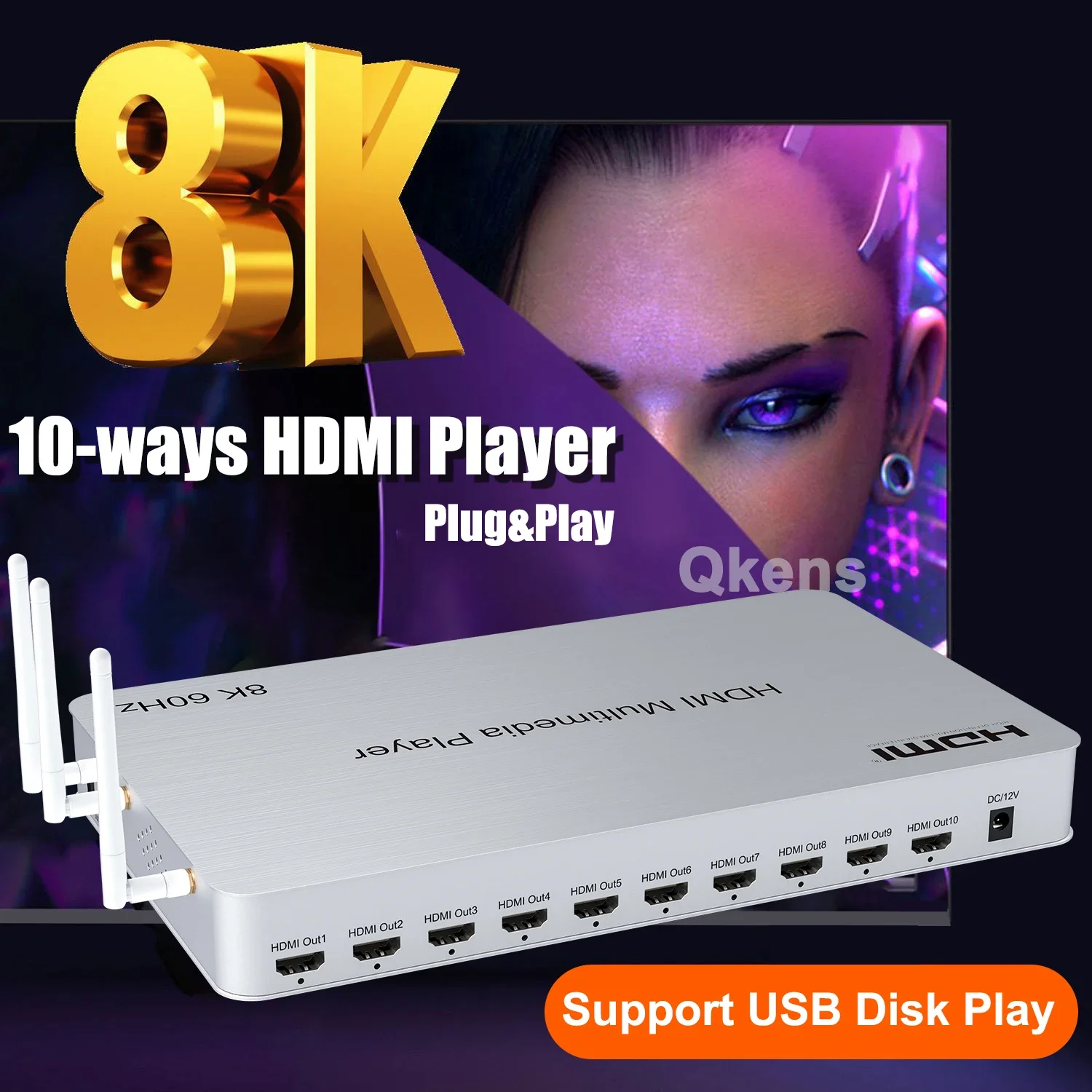 4K Media Player - H.265 8K 60Hz 10 พอร์ต HDMI